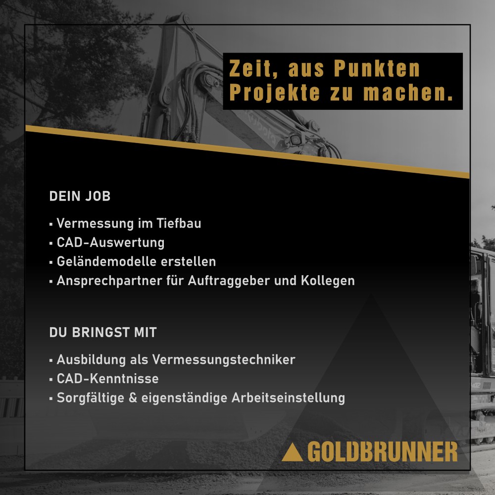 Dein Job: Vermessung im Tiefbau, CAD-Auswertung, Geländemodelle. Du bringst mit: Ausbildung als Vermessungstechniker, CAD-Kenntnisse. Das bieten wir: starkes Team, 30 Tage Urlaub, flexible Arbeitszeiten